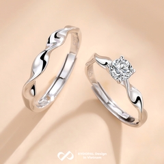 Nhẫn đôi bạc KYDOPAL đeo nam nữ cá tính FREESIZE sóng TRUE LOVE trơn cá tính - PAL9C3N12