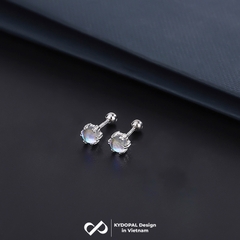 Khuyên tai bạc nữ KYDOPAL hạt tròn đá moonstone lấp lánh bạc 925 cao cấp chốt vặn - PAL9C3K9