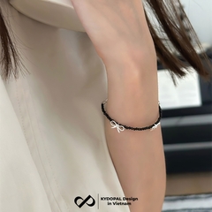 Lắc tay bạc nữ KYDOPAL s925 vòng tay hạt đá đen mix charm nơ trơn xinh xắn, cá tính - PAL9C12L26