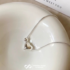 Dây chuyền bạc nữ KYDOPAL sợi mì tròn dày mặt tim phồng bóng trơn mix bi trơn 4mm xinh xắn - PAL9C3C7