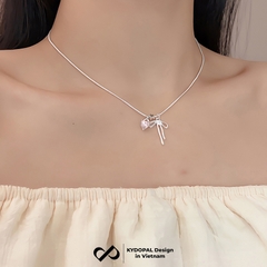 Dây chuyền bạc nữ KYDOPAL cá tính treo Charm nơ thắt, ngôi sao và tim hồng dễ thương - PAL9C3C38