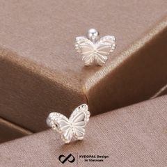 Khuyên tai bạc nữ KYDOPAL cánh hồ điệp đôi cách điệu viền hạt chốt ren bi xinh xắn - PAL9C11K2