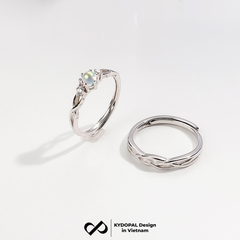 Nhẫn đôi bạc KYDOPAL cá tính gắn đá moonstone dành cho các cặp đôi trang sức bạc 925 - PAL9C3N8