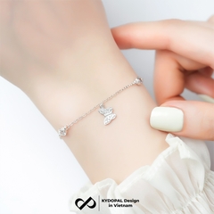Lắc tay bạc nữ KYDOPAL treo ba charm hồ điệp cá tính đính đá mix ổ đá tròn dễ thương - PAL9C8L15