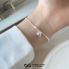 Lắc tay bạc nữ KYDOPAL vòng tay trái tim phồng treo dây mì bi chắc chắn trang sức 925 - PAL9C12L16