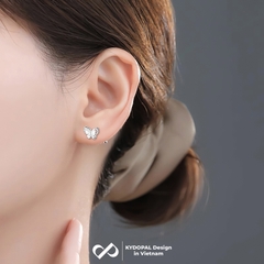 Khuyên tai bạc nữ KYDOPAL cánh hồ điệp đôi cách điệu viền hạt chốt ren bi xinh xắn - PAL9C11K2