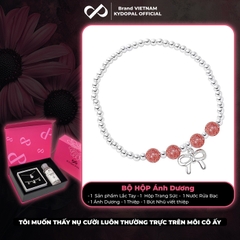 Lắc tay bạc nữ KYDOPAL bi bạc tròn charm nơ thắt trơn mix đá thạch anh dâu hồng đá phong thủy tự nhiên - PAL9C8L8