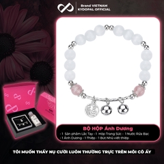 Lắc tay KYDOPAL đá mắt mèo 6mm cá tính thạch anh dâu hồng mix charm chuông đôi - PAL9C8L20
