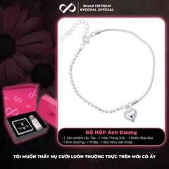 Lắc tay bạc nữ KYDOPAL vòng tay trái tim phồng treo dây mì bi chắc chắn trang sức 925 - PAL9C12L16