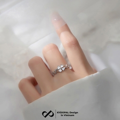 Nhẫn bạc nữ KYDOPAL cỏ bốn 4 lá cá tính đính đá tim mini trang sức bạc cao cấp - PAL9C3N5