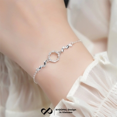 Lắc tay bạc nữ KYDOPAL mặt tròn nạm đá hình lá Circle Leaf huyền thoại biển xanh xinh xắn - PAL9C8L3