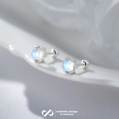 Khuyên tai bạc nữ KYDOPAL hạt tròn đá moonstone lấp lánh bạc 925 cao cấp chốt vặn - PAL9C3K9