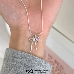 Dây chuyền bạc nữ KYDOPAL vòng cổ cá tính dây mì mặt hình nơ trơn mix đá tim hồng xinh xắn - PAL9C3C34