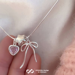 Dây chuyền bạc nữ KYDOPAL cá tính treo Charm nơ thắt, ngôi sao và tim hồng dễ thương - PAL9C3C38