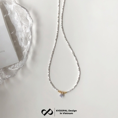 Dây chuyền bạc nữ KYDOPAL hạt bạc vỡ mix charm bi vàng treo đá 8mm sáng trang sức 925 - PAL9C3C37