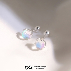 Khuyên tai bạc nữ KYDOPAL hạt tròn đá moonstone lấp lánh bạc 925 cao cấp chốt vặn - PAL9C3K9