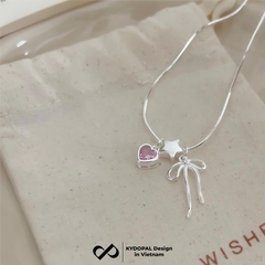 Dây chuyền bạc nữ KYDOPAL cá tính treo Charm nơ thắt, ngôi sao và tim hồng dễ thương - PAL9C3C38