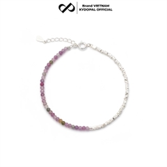 Lắc tay bạc nữ KYDOPAL vòng tay tuamaline hạt đá tròn màu sắc mix hạt bạc vỡ nhẹ nhàng - PAL9C3L24