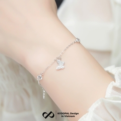 Lắc tay bạc nữ KYDOPAL treo ba charm hồ điệp cá tính đính đá mix ổ đá tròn dễ thương - PAL9C8L15