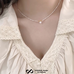 Dây chuyền bạc nữ KYDOPAL hạt bạc vỡ mix charm bi vàng treo đá 8mm sáng trang sức 925 - PAL9C3C37