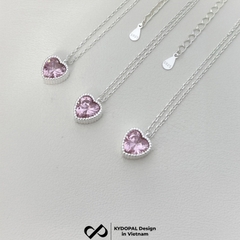 Dây chuyền bạc nữ KYDOPAL mẫu cá tính hạt mix mặt tim hồng blink lấp lánh trang sức 925 - PAL9C3C67