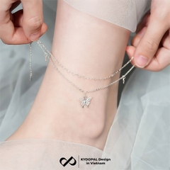 Lắc chân bạc nữ KYDOPAL dây kép hoa chặn treo charm hồ điệp đính đá dịu dàng, sang trọng - PAL9C8LC5