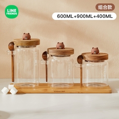 LỌ ĐỰNG HẠT CÀ PHÊ LỌ ĐỰNG ĐỒ KHÔ THUỶ TINH KÈM THÌA GỖ LINE's FRIENDS - BROWN