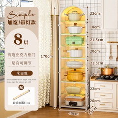 TỦ ĐỰNG ĐỒ BẾP KHUNG SẮT GIÁ KÍNH CƯỜNG LỰC KÈM ĐÈN LED