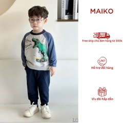 Bộ bé trai cotton da cá in khủng long  LCB149