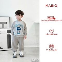 Bộ nỉ bông bé trai phối tay họa tiết gấu Wang dễ thương LC24B201