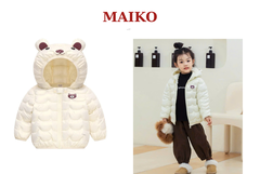 Áo phao nhũ mũ gấu Bé trai - Bé gái 80/120