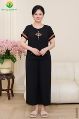 Bộ lanh trung niên quần lửng dài áo cộc tay