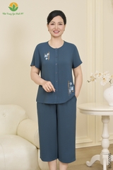 Bộ lanh trung niên quần lửng áo cộc tay