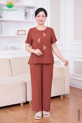 Bộ lanh trung niên quần dài áo cộc tay