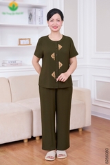 Bộ lanh trung niên quần dài áo cộc tay