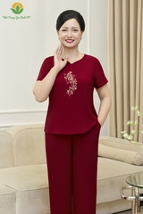 Bộ lanh trung niên quần dài áo cộc tay