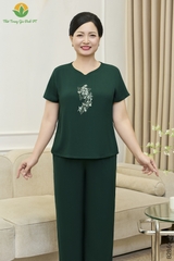 Bộ lanh trung niên quần dài áo cộc tay