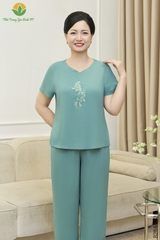 Bộ lanh trung niên quần dài áo cộc tay