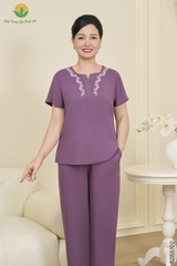 Bộ lanh trung niên quần dài áo cộc tay