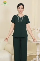 Bộ lanh trung niên quần dài áo cộc tay