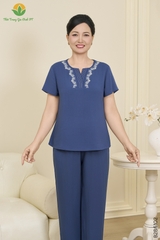 Bộ lanh trung niên quần dài áo cộc tay