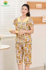 Bộ cotton rayon nữ quần lửng áo cộc tay