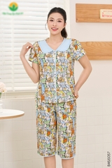Bộ cotton rayon nữ quần lửng áo cộc tay