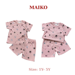 Bộ cotton cộc tay in tràn Bé gái BCBG2025