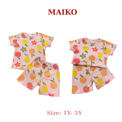Bộ cotton cộc tay in tràn Bé gái BCBG2025