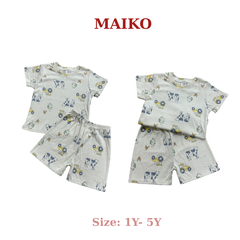 Bộ cotton cộc tay in tràn BÉ TRAI 80-120
