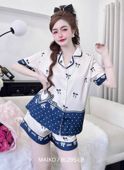 BỘ LỤA TƠ TẰM QUẦN ĐÙI ÁO CỘC TAY IN NƠ M/L/XL