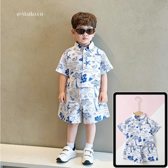 Bộ cotton xốp bé trai 4-10 Tuổi