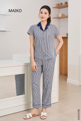 Bộ kẻ kate nữ quần dài áo cộc tay