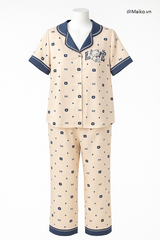 Bộ lụa Satin pijama quần dài áo cộc hoạ tiết cao cấp
